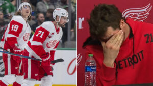 Dylan Larkin i tårar efter att kompisen Tyler Bertuzzi blivit trejdad