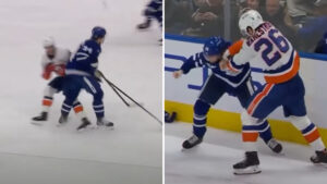 Rasmus Sandin kastade handskarna – efter tackling på Auston Matthews