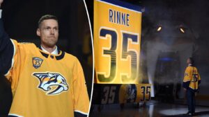 TV: Pekka Rinne hyllades i natt – se tröjan hissas till taket