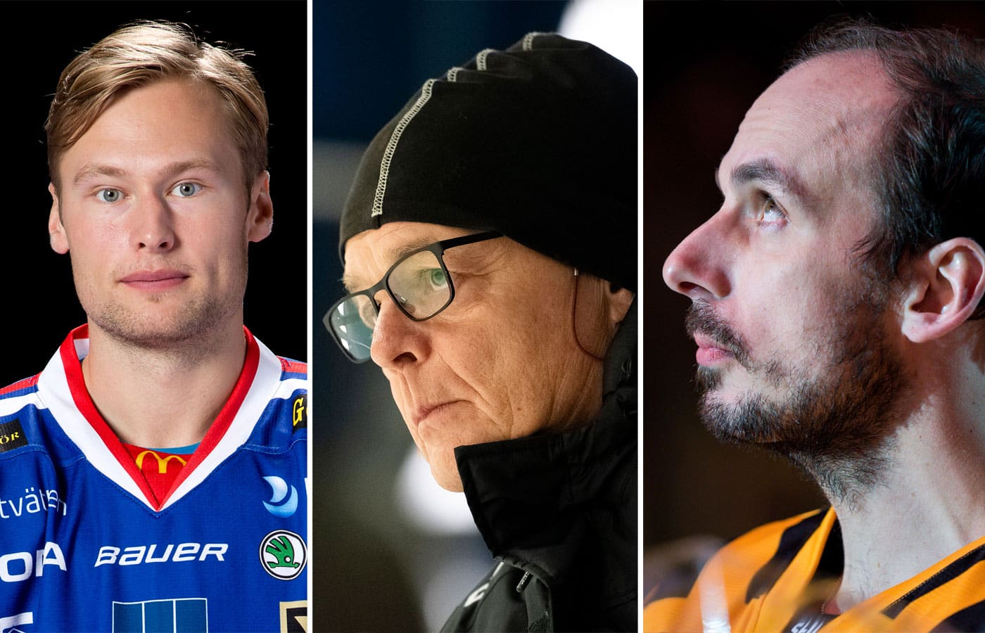 Oscar Josefsson, Joakim Tillgren och Fredrik Lindgren är sportchefer för Hockeyettan-klubbar som verkar i skuggan på sina respektive orter. Foto: Bildbyrån