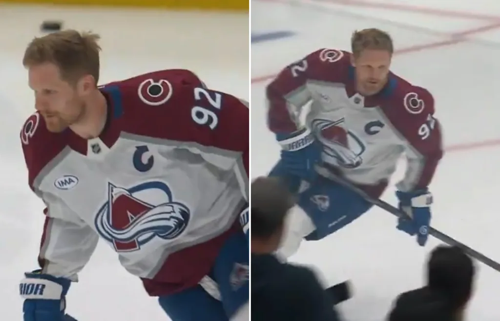 Gabriel Landeskog deltog på uppvärmningen inför nattens match.