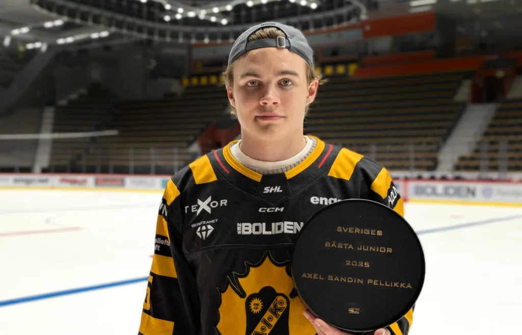 Axel Sandin-Pellikka är vinnare av Elite Prospects Award 2025.