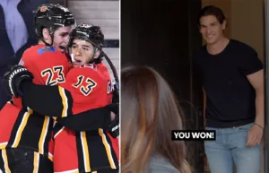 Här överraskas NHL-spelaren – av Gaudreaus fru