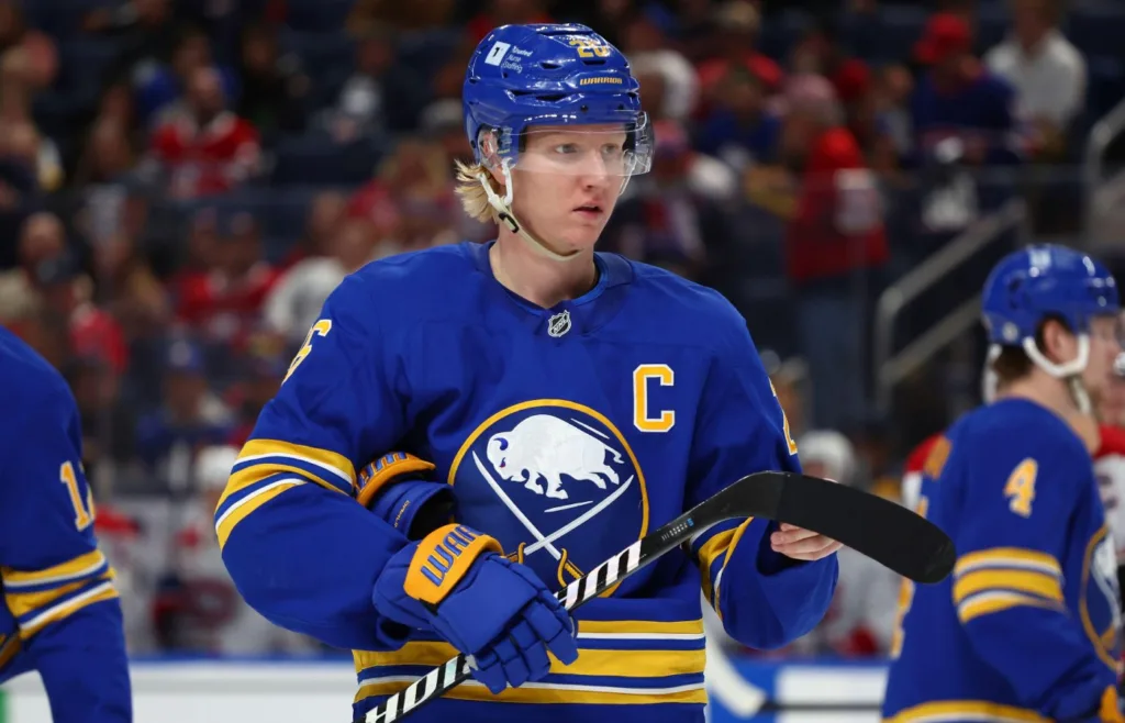 Current image: Rasmus Dahlin klev av skadad i första matchen mot Montreal