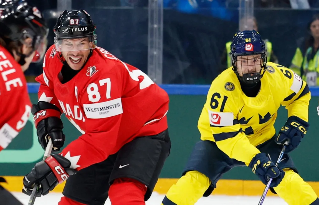 Sidney Crosby och Viggo Björck i hockey-VM 2026